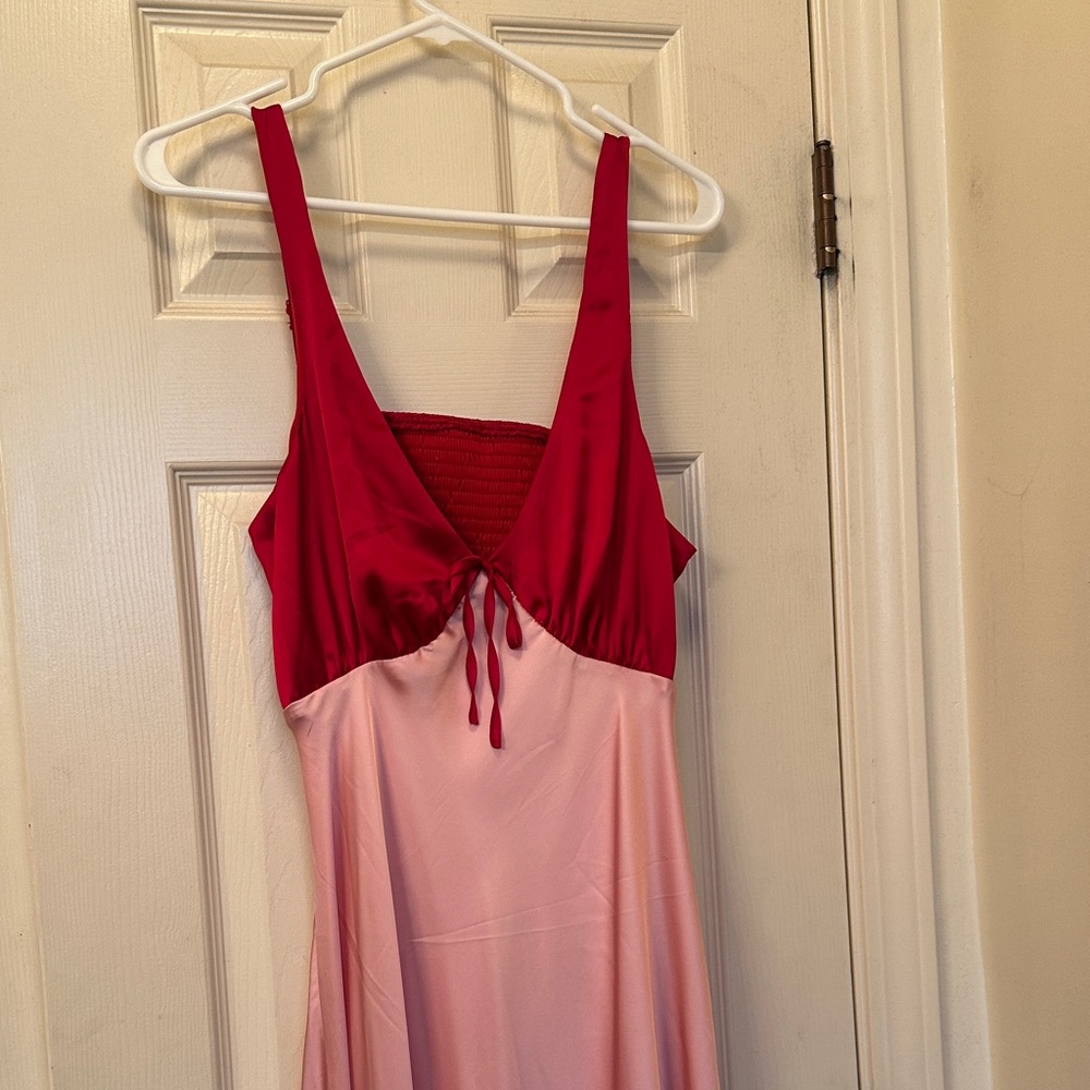 Francesca's Collections Red and Pink Midi Dress